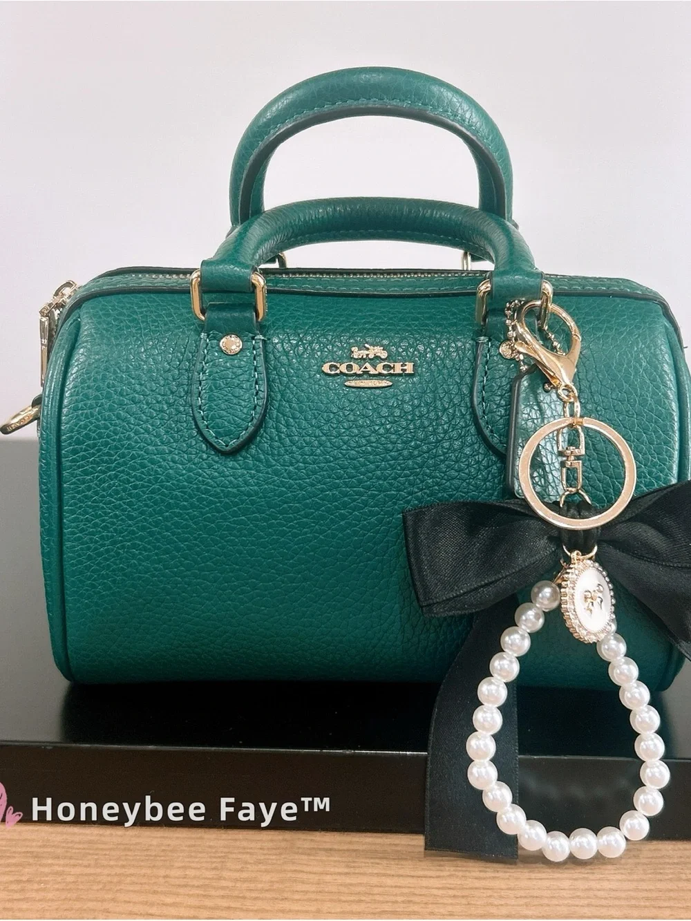 COACH mini Rowan Pebbled Leather Mini Satchel with Pearl Bow Charm cw328